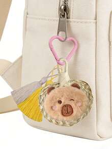 1pc Cute Bear Keychain With Mini PU Fan And Tassel Decor, Suitable For Bag Pendant, Travel Accessories, Car Key Chain, Delicate Bear Themed Design, Great For Travel, Date, Shopping, Party, Gift, Mother's Day, Valentine's Day, Teacher's Day, Back To School, Summer And Beach - Multicolor - View 5