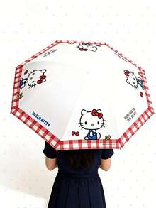 Ô dù chống tia UV Hello Kitty, sản phẩm được cấp phép của Sanrio, thiết kế kẻ caro đỏ hoạt hình dễ thương, lớp phủ keo đen, chống tia UV, chống nắng, chống thấm nước, chống gió, tự động mở hai chiều, nhẹ, nhỏ gọn, thích hợp cho trường học, du lịch, đi làm hàng ngày, phong cách Kawaii. - Nhiều màu - Xem 3