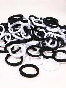 100 Pcs Jar Basic High Elastic Hair Ties Ponytail Holders For Girls - Black and White - View 2