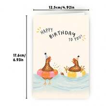 1Pc Fun Birthday Card With Chicken In Party Hat And Floating Ring - Cartoon Chicken Pool Party Design, Bright Colors, Including Envelope - Perfect For Friends, Family, Colleagues - Summer Pool Parties, Casual Gatherings, Birthday Celebrations, Fun Birthday Cards, Fun Design, Colorful Illustrations, Durable Paper, High-Quality Printing - 18*13cm - View 3