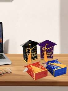 12pcs Graduation Celebration Candy Box, Graduation Party Decorations, Graduation Cap Shaped Candy, Chocolate, Cookie Supplies (Red, Purple, Black, Blue) - Graduation Cap Gift Box - View 5