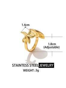 1pc Women's Ocean Series Golden Starfish & Shell Stainless Steel Adjustable Open Ring, Suitable For Beach, Daily Wear, Gift - Ring - View 4