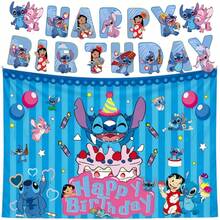 2 Gaya Kain Latar Belakang Bayi Bergambar Kartun Stitch, Perlengkapan Dekorasi Pesta Ulang Tahun - Mengatur - View 2
