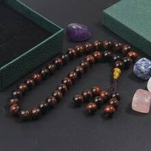 33颗10毫米天然红虎眼石手工念珠手链，精美礼品，适合情侣和家庭，附赠精美礼盒 - 紅色 - 查看 9