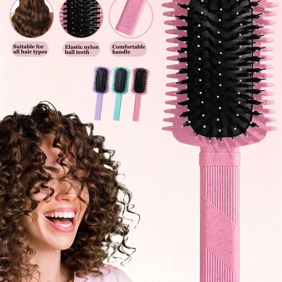 2/1pc Curling Hair Brush, Easy Styling For Defined Curls And Waves, Effective Edge Design, Medium Width Side Edges Effectively Separate And Style Curly Hair, Suitable For Dry And Wet Hair, For Men And Women, Reduces Frizz, Easy Styling At Home Or Travel (Pink, Purple, Green) - 彩色 - 查看 1