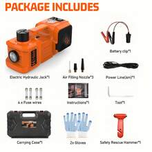 3-In-1 Electric Car Jack 5T 12V With Compressor & LED, 135-450mm Hydraulic Lifter, Comprehensive Emergency Kit With Emergency Hammer For SUVs/Cars - 橘色 - 查看 5