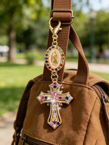 Christian Cross Keychain, Decorated With Colorful Crystal Cross, Shiny Virgin Mary Pendant Charm, Diamond Cross Pendant - Cross Keychain, Bag Charm, Cross Pendant, Decorative Wallet, Backpack, Earphone Case, Luggage And Car Keyring, Suitable As Holiday And Valentine's Day Gift - Multicolor - View 5
