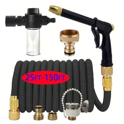 1 Set/Home Car Wash High Pressure Water Gun With Hose, Foam Water Bottle, Car Cleaning Supplies For Car Washing, Floor Rinsing, Garden Irrigation, Plant Watering Cleaning Kit