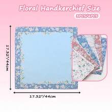 Pañuelos para mujer pañuelo floral de algodón de 17 pulgadas para mujeres bodas fiestas banquetes hogar - Azul Rosa Blanco6pcs - Ver 3