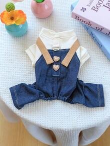 PETCIRCLE 1件宠物服装，狗狗背带裤，休闲四肢套装，朋克风连体裤 - 米色 - 彩色 - 查看 6