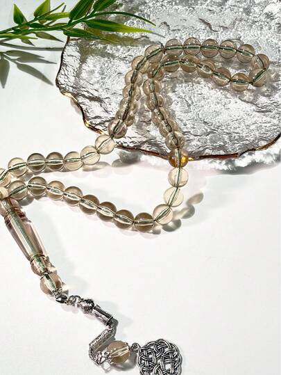 1pc Muslim 45 Beads Green Resin Tasbih Prayer Beads, Dual Use As Bracelet And Handheld Rosary