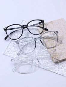 1/3pcs Women Black Plastic Classic Round Daily Casual, Commute Retro Minimalist Versatile Neutral Fashion Clear Lens Computer Glasses - Multicolor - View 3