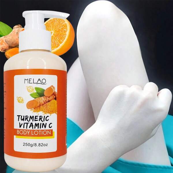  MELAO Turmeric Vitamin C Body Lotion, Containing Natural Turmeric And Vitamin C, Helps Fade Dark Spots, Knees, Elbows, Evens Skin Tone, Moisturizing, 250g/8.82oz