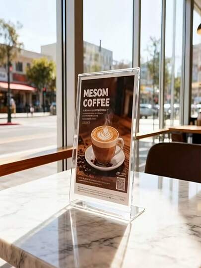 4 Packs Acrylic Sign Holder | Clear Display Stand | Plastic Frame For Flyers, Brochures, Menus, Posters | Modern Tabletop Signage For Desk