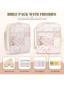 Bible Cover Case For Women, Large Bible Carrying Cases With Durable Handle Quilted, Holder Tote Bag For Biblical Study Accessories, Storage Bag With Pen Slots, Christian Pastor Gifts (Spliced Flower) - View 2