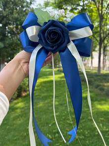 1个仿真玫瑰花汽车装饰蝴蝶结，浪漫缎带花朵饰品，适用于婚礼新娘车后视镜、门把手装饰 - 1PC - 查看 13