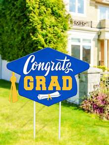 1pc 2026 Graduate Lawn Sign (With Stand), Blue Congratulations 2026 Graduate Yard Sign - Floor Socket - View 5