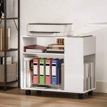 Printer Stand/Table With Compartments And Storage Space For Office Use, 70 X 34 X 60 Cm, White - White - View 3