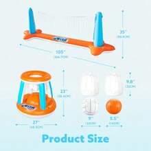 Inflatable Pool Float Set Volleyball Net and Basketball Hoops Floating Swimming Game Toy for and Adults Summer Floaties Volleyball Court 105"x28"x38" Basketball (27.6"x23") L-Orange - Naranja - Ver 3