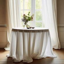 1pc Solid Color Washable Round Tablecloth, Black/White Tabletop Cover, Suitable For Engagement, Banquet, Buffet Party And Camping - White - View 2