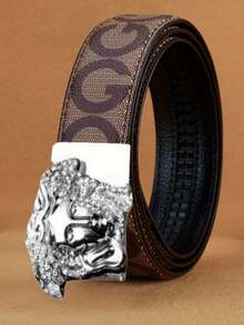 男士棘轮皮带，配金色美杜莎扣环 - 闪亮水晶字母印花腰带，可调节滑扣皮带 - 彩色 - 查看 9