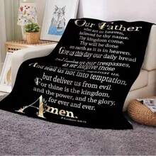 【居家放松】励志圣经经文法兰绒毯 - 柔软单面涤纶毯，印有“我们在天上的父”祷文图案，黑色底金色文字，是送给家人、朋友的完美礼物，也适合家居装饰、办公室、露营等各种场合，四季皆宜。 - 彩色 - 查看 7