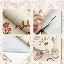 1 Roll Of Simple Plant Floral Wallpaper, Abstract Flower Printed Wallpaper, Exquisite Interior Decoration Film, Suitable For Renovating Decorative Wallpaper On Room Kitchen Cabinets, Various Room Wall DecoratiSelf Adhesive Stickers, Easy To Install And Detachable, Handmade Film Sticking - Cartoon - View 3