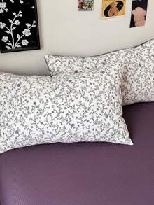 四件套奢华复古米拉弗洛雷斯风格被套套装（1*被套+1*床单+2*枕套，不含被芯），紫色花卉图案，黑色和灰色叶子，纯色床单，适合情人节和日常使用，触感柔软，透气性佳，100%聚酯纤维面料，四季皆宜，可机洗，单人/双人/大号尺寸 - 紫色 - 查看 6