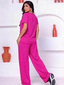 Women's Casual Comfort Fleece Set - Rosa Roja - View 3