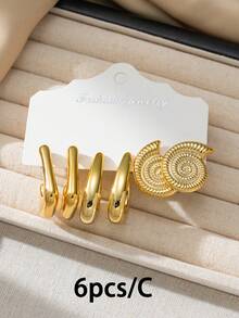 6-18件/套 女士时尚心形、水滴形、C形、贝壳形、海螺形耳钉套装，适合日常佩戴，节日礼物 - 金色 - 查看 8