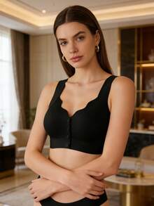 1pc Seamless Push Up Bra For Girls With Front Closure, Wireless, Back Smoothing & Anti-Sagging, Women's Lingerie - Black - View 3