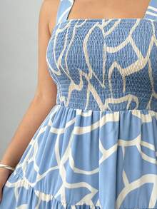 Vestido elegante de tiras finas con volantes en el bajo y estampado floral para mujeres de talla grande para vacaciones - Azul claro - Ver 7