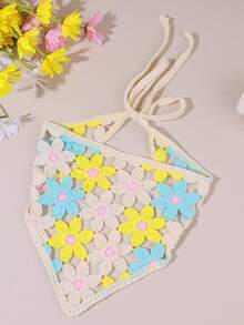 1件装女童雏菊头巾，三角围巾发带发髻帽围巾，乡村优雅发带，青少年编织配饰 - 彩色 - 查看 12