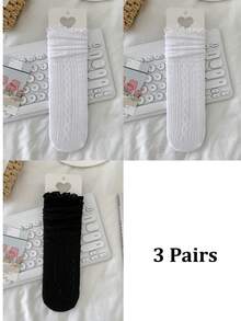 1/3 Pairs Spring/Summer Thin Knee-High Socks, Ballerina Style Mid-Calf Socks, Lolita Cable Knit JK Socks, Mesh Hollow Slouch Socks, No-Show Socks, Lace Straight Tube Socks - Multicolor - View 20