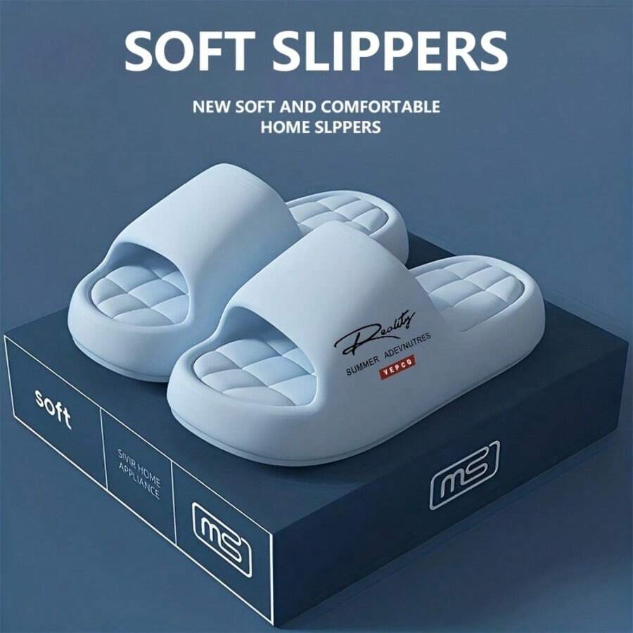 Women's Summer Thick Soles Home Slippers, Casual And Convenient Toe-Show Slippers With Soft Lining, Comfortable And Breathable, Available In Multiple Colors And Sizes, Suitable For Indoor And Outdoor Use Including Bathrooms, Ideal For Beach Vacations And Travel, Perfect For Both Home And Resort Wear, Versatile And Timeless, Unisex Sandals - 藍色 - 查看 1