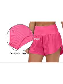 Womens High Waisted Running Shorts Quick Dry Athletic Workout Shorts With Mesh Liner Zipper Pockets - 亮粉紅色 - 查看 6