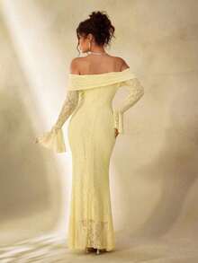 Cheriluna Maternity Maternity Photography Dress, Lace Dress/Elegant Dresses For Party, Yellow Dress For New Year, Winter Dress - 黃色 - 查看 3