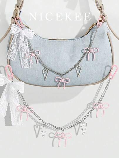 时尚Y2K风格包包配饰，独特设计的百搭蝴蝶结爱心吊坠，精致蕾丝蝴蝶结链钥匙扣，适合购物、约会、通勤和日常佩戴，可爱度假必备单品