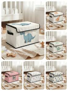 1 buah Kotak Penyimpanan Lipat Bergambar Kartun Dinosaurus, Pelangi, dan Anak Kucing dengan Pegangan, Kotak Penyimpanan Serbaguna untuk Kamar Bayi, Kamar Tidur, Pakaian Bayi, Bawah Tempat Tidur, Penyimpanan Mainan - MultiWarna - View 1