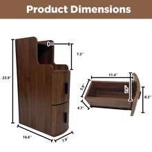 Fluted Narrow Nightstand With 2 Drawers For Bedroom,Walnut,Set Of 2 - 棕色2 - 查看 8