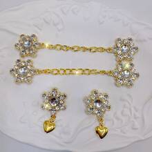 4pcs Rhinestone Flower Chain Shoe Decoration Set, Removable Accessories For Garden Shoes/Sandals, Holiday Gift - Gold - View 3