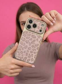 ShellaStory Luxury Shiny Leopard Print Lens Protection Phone Case, Suitable For 17 Pro Max, 16, 15, 14 Pro Max, 13, Fashionable Creative Distinctive Back Cover - Pink - View 3