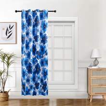 1pc/2pcs Creative Floral Curtain, Blackout Curtain With Floral Print, Darkening Room & Privacy Protection, 100% Blackout Curtain, Decorative Curtain For Living Room, Bedroom, Farmhouse, Blue Curtain - Blue - View 31