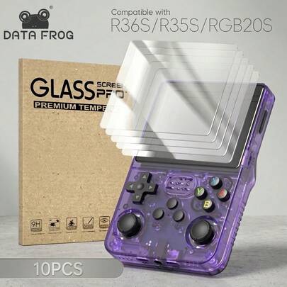 Bộ 10 miếng dán màn hình cường lực 3.5 inch DATA FROG dành cho máy chơi game cầm tay R36S, độ phân giải HD, chống trầy xước.