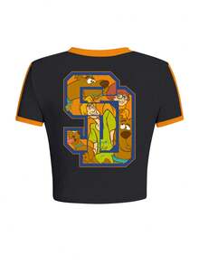 Whysmera SHEIN X SCOOBY-DOO 女士印花短款上衣 - 休闲可爱风格，适合日常穿着 - 黑色 - 查看 4