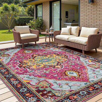 1 قطعة سجادة بنمط بوهيمي ذات خلفية باللون الأحمر الوردي مع نقشات زهرية ملونة قديمة في المنتصف. القماش المخملي يزن حوالي 850 جرام وسمكه حوالي 0.6 سم. السجادة مقاومة للتآكل/لا تنزلق/سهلة التنظيف. متوفرة بأحجام متنوعة. مناسبة للمطبخ/غرفة المعيشة/غرفة الطعام/غرفة النوم/الشرفة/الحمام/المكتب وغيرها من الأماكن. إنها الخيار المثالي لديكور المنزل.