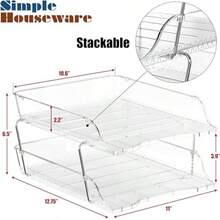 Simple Houseware - Organizador de bandeja de cartas apilable transparente de 2 niveles soporte para archivos de computadora para papel A4/tamaño carta clasificador de documentos organizador de - Claro - Ver 5