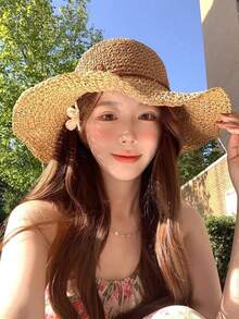 Classic Straw Hat, Women's Spring/Summer Beach Sun Hat, Versatile Bucket Hat, UV Protection - Khaki - View 4