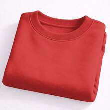 Plain Crew Neck Sweatshirt With No Print, Stylish Tumblr Style For Cold Winters - Red - View 8