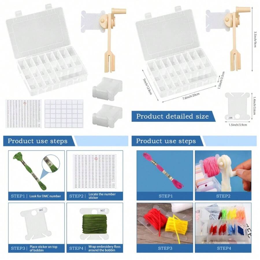 Embroidery Floss Organizer Box 24 Compartments With 100 Plastic Bobbins Winder Stickers For Cross Stitch Thread Storage Sewing Crafts DIY - 1 - View 1